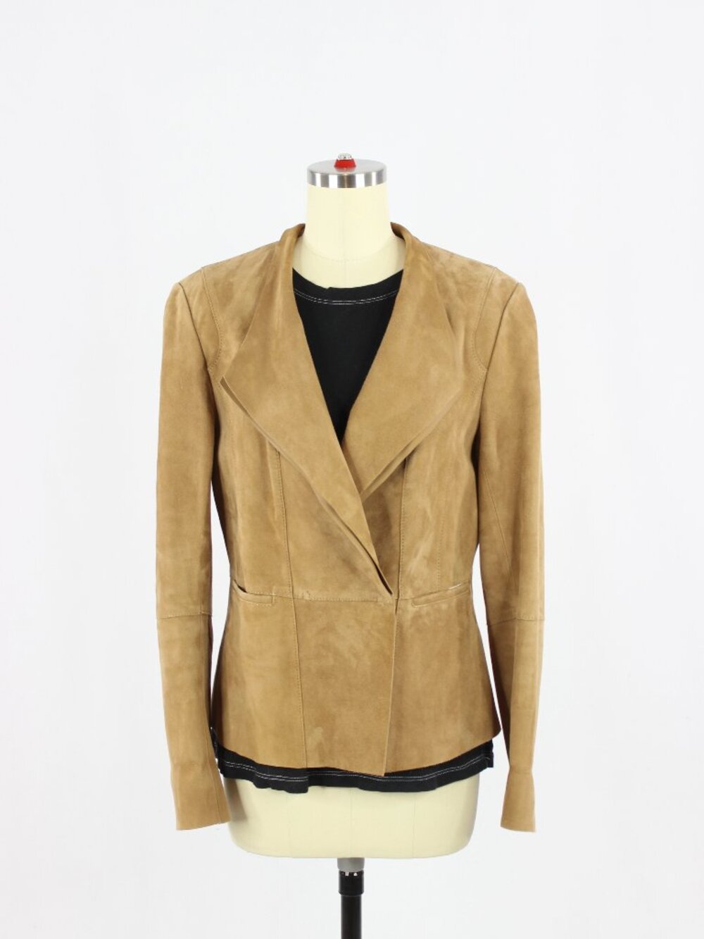 MARC CAIN Brown 100% Suede Leather Draped Front Blazer Jacket, Size N3/6